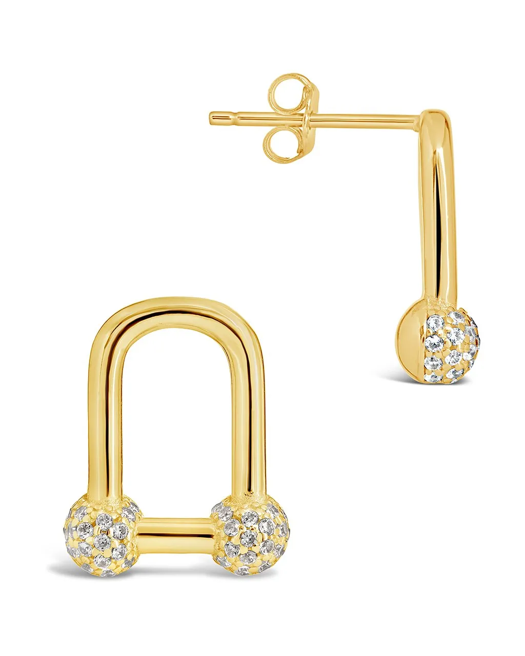 Sterling Silver Ramzee CZ Stirrup Chain Stud Earrings