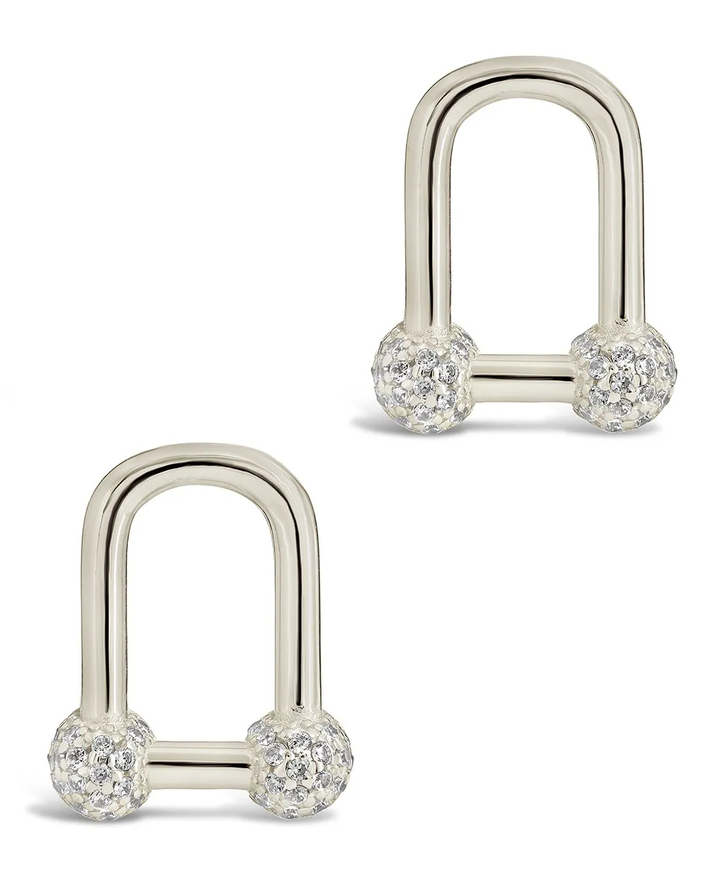 Sterling Silver Ramzee CZ Stirrup Chain Stud Earrings