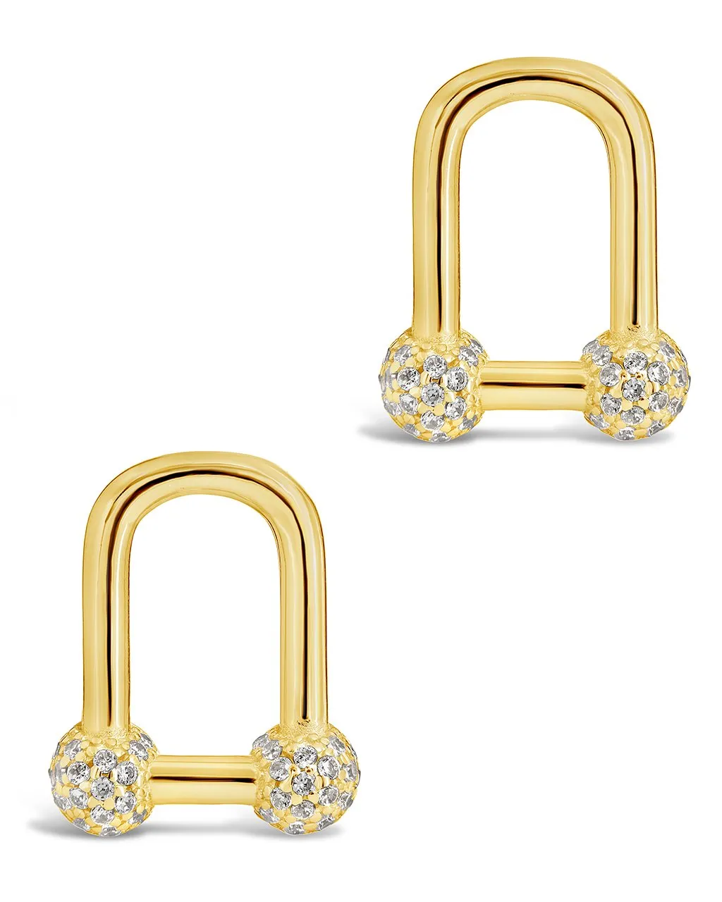 Sterling Silver Ramzee CZ Stirrup Chain Stud Earrings