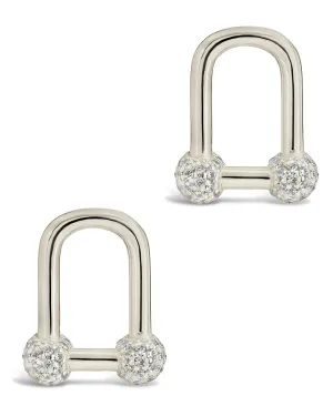 Sterling Silver Ramzee CZ Stirrup Chain Stud Earrings