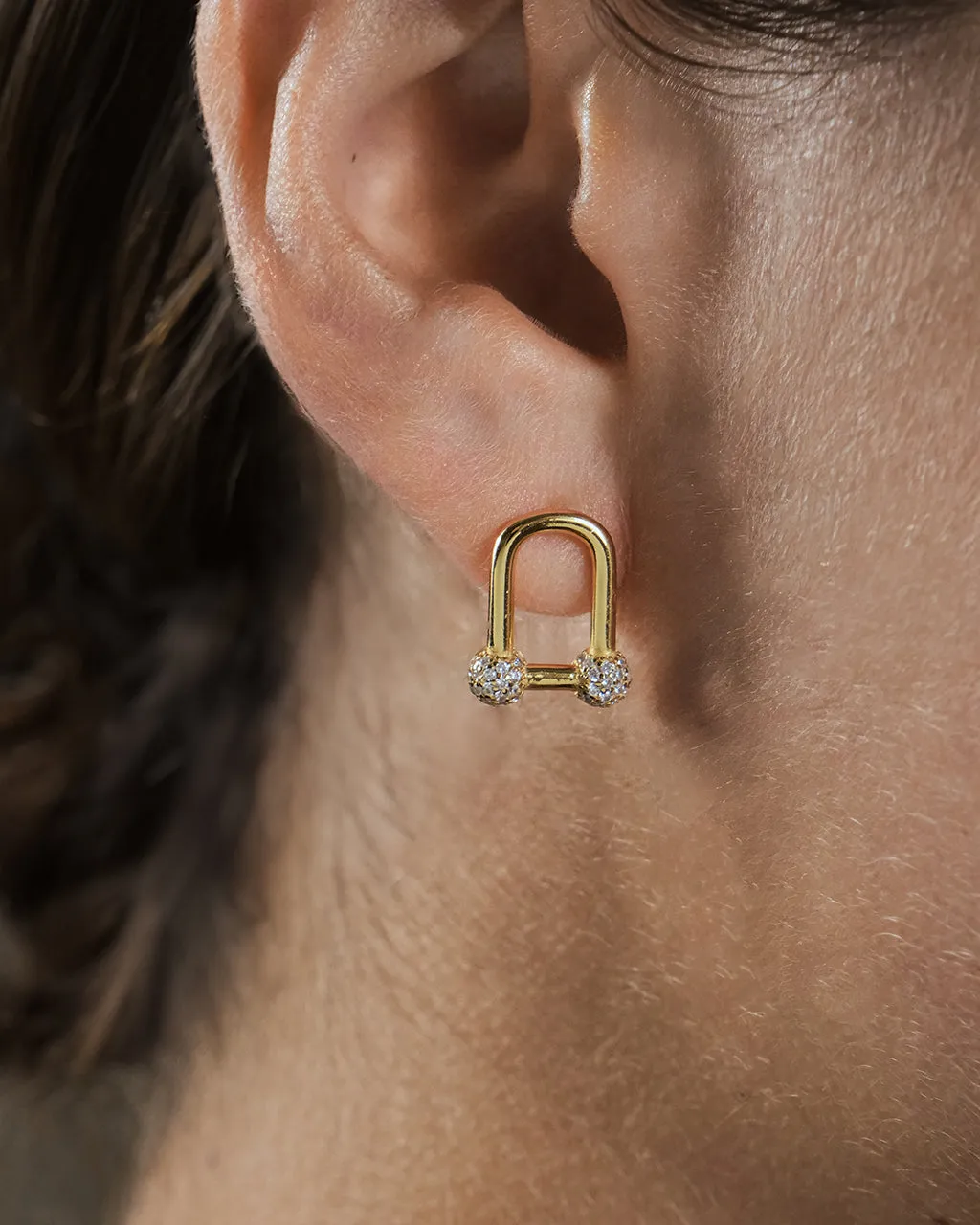 Sterling Silver Ramzee CZ Stirrup Chain Stud Earrings