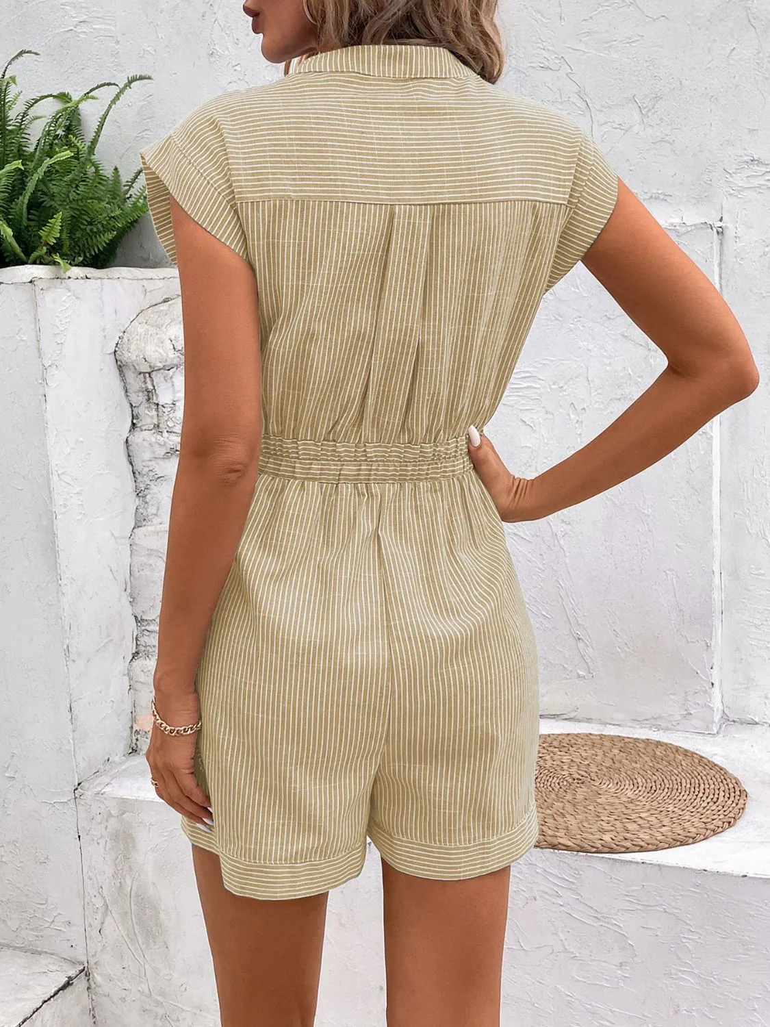 Striped Notched Tie Waist Romper (6 Colors)