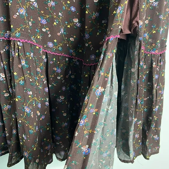 Sundance Catalog Lavender Grove Skirt Tiered Slit in Brown Floral Size Large