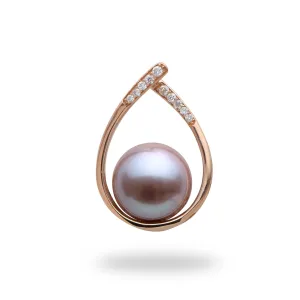 Teardrop Lilac Freshwater Pearl Pendant in Rose Gold with Diamonds - 10-11mm
