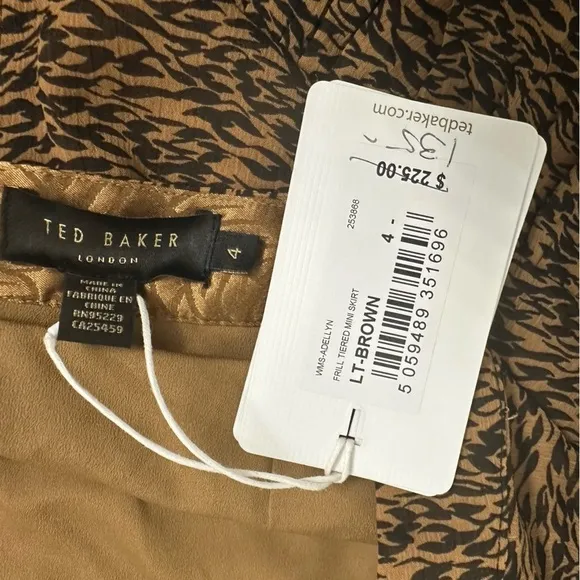 Ted Baker London Skirt Asymmetric Ruffle Brown Dainty Size UK 4 12 Large New