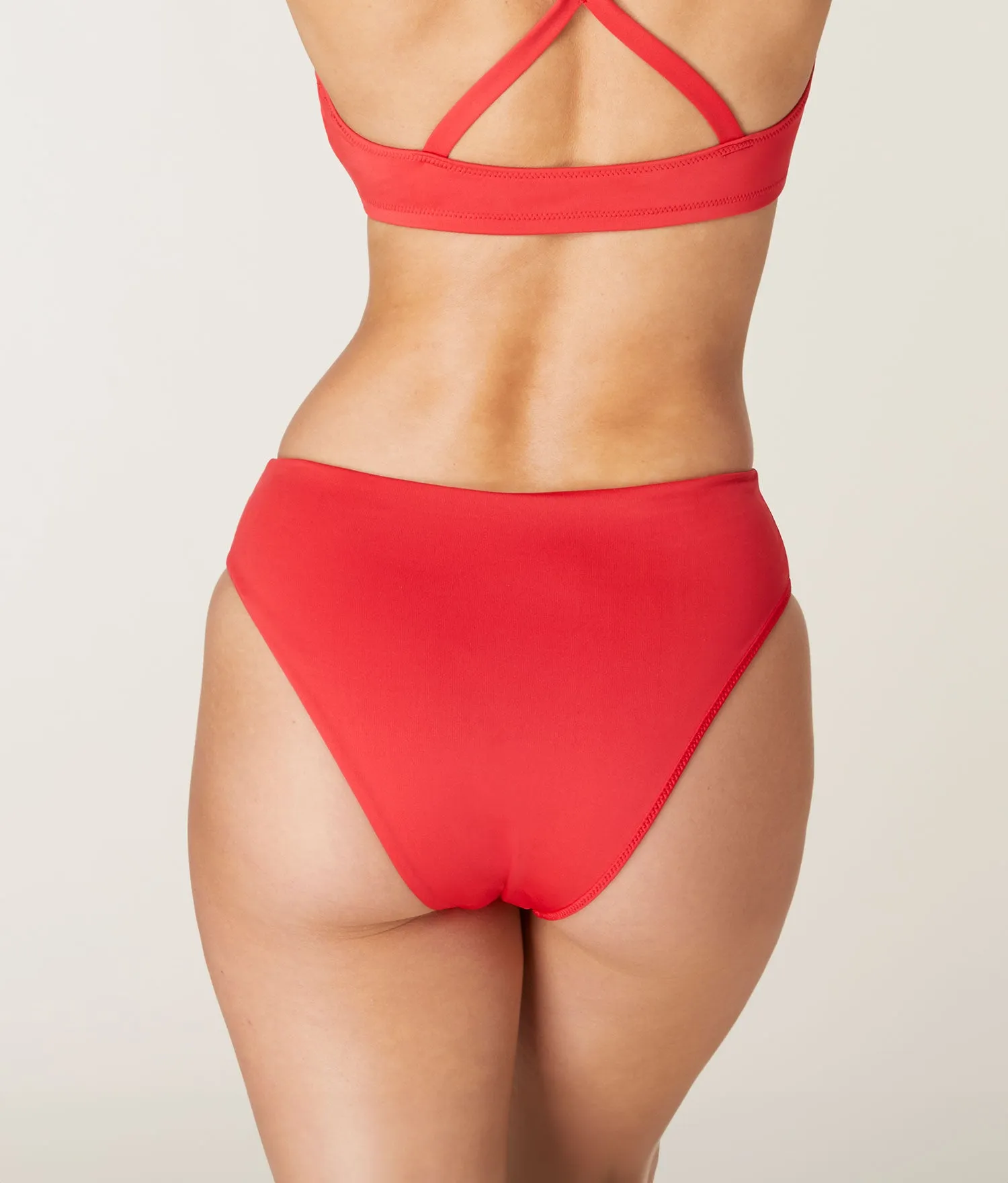 The 90s High Waist Bikini Bottom - Eco Nylon - Cherry Red