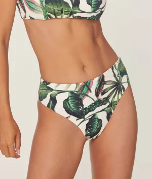 The 90s High Waist Bikini Bottom - Eco Nylon - Ivory Palm (Archive)