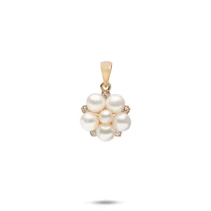 Tiny Bubbles Freshwater White Pearl Pendant in Gold with Diamonds