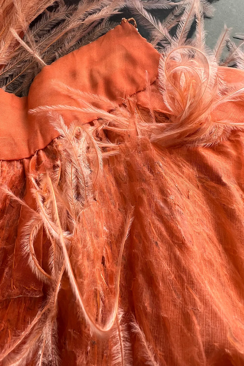 Tiziani 1960s by Karl Lagerfeld Peach Silk Plunge Dress & Feather Cape