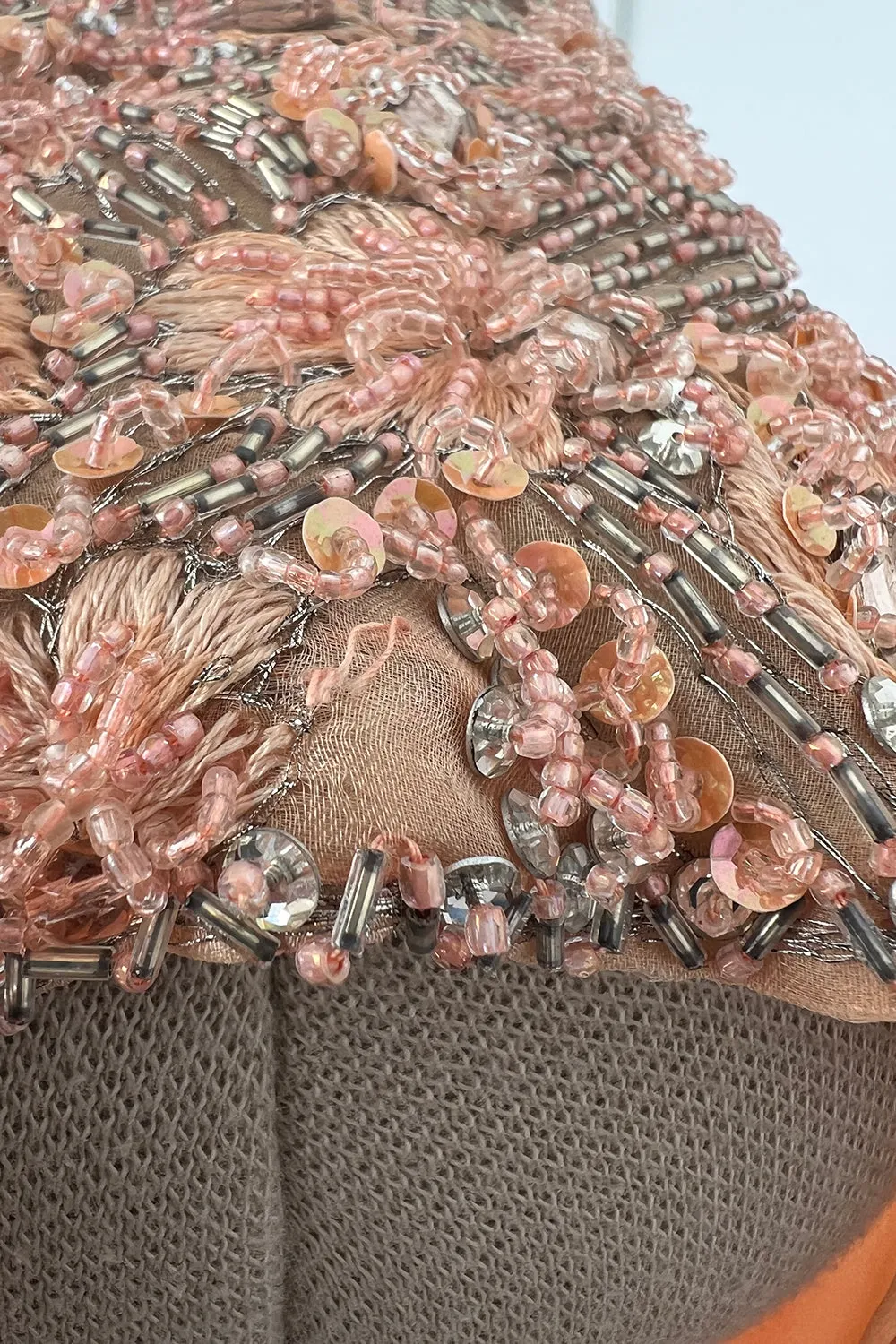 Tiziani 1960s by Karl Lagerfeld Peach Silk Plunge Dress & Feather Cape