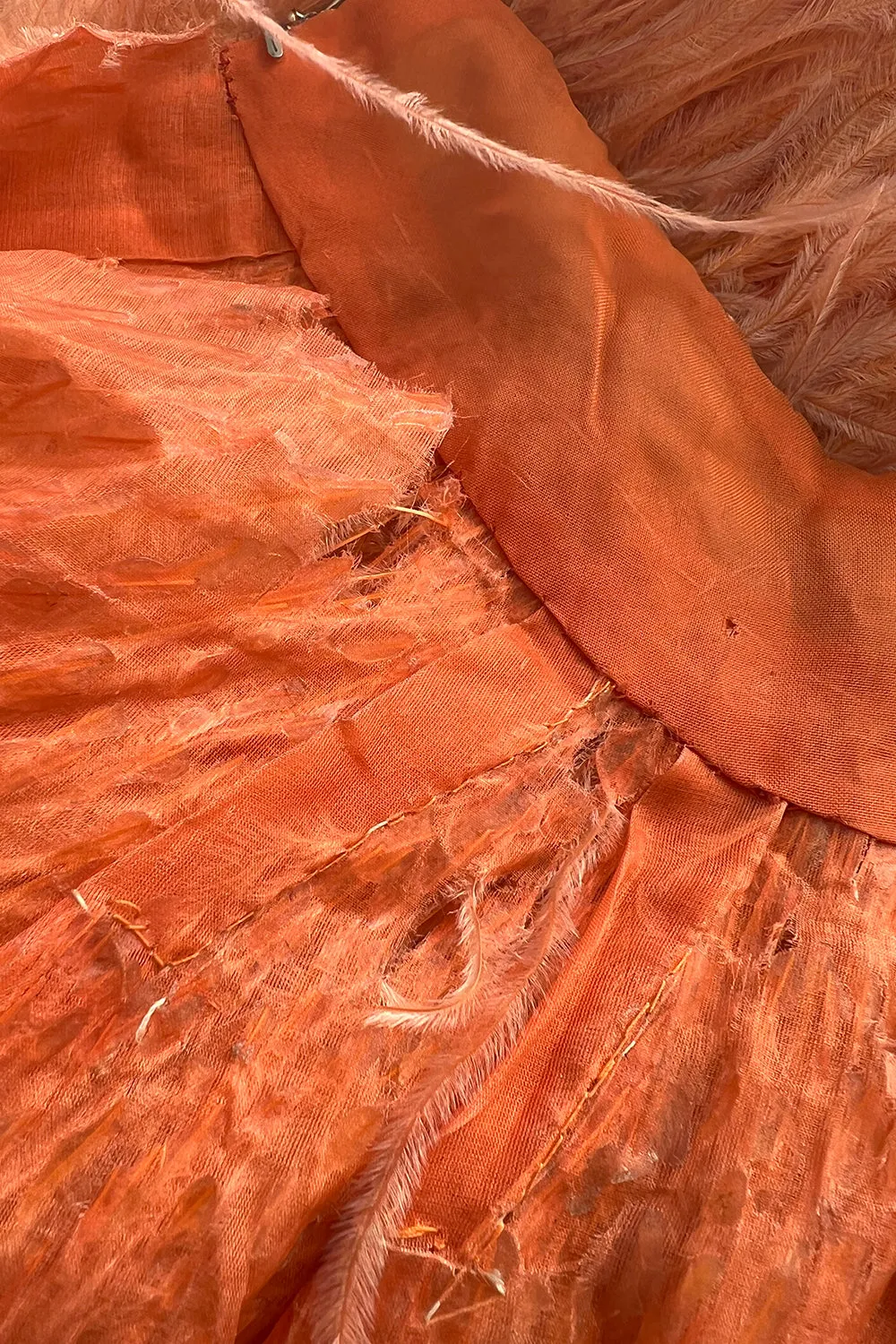 Tiziani 1960s by Karl Lagerfeld Peach Silk Plunge Dress & Feather Cape