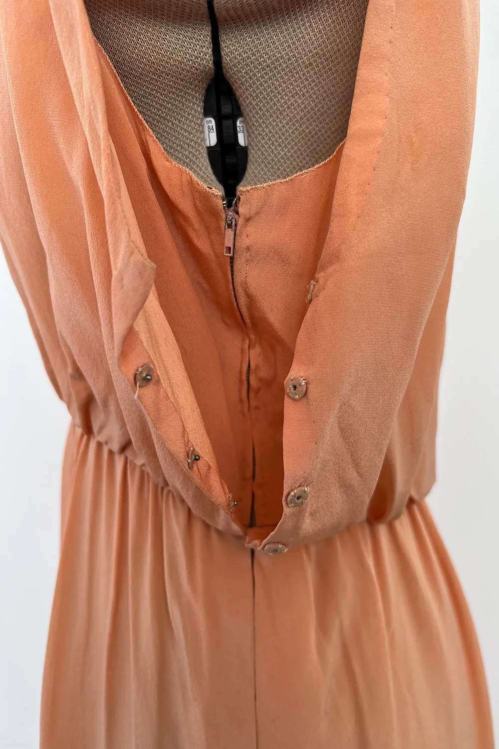 Tiziani 1960s by Karl Lagerfeld Peach Silk Plunge Dress & Feather Cape