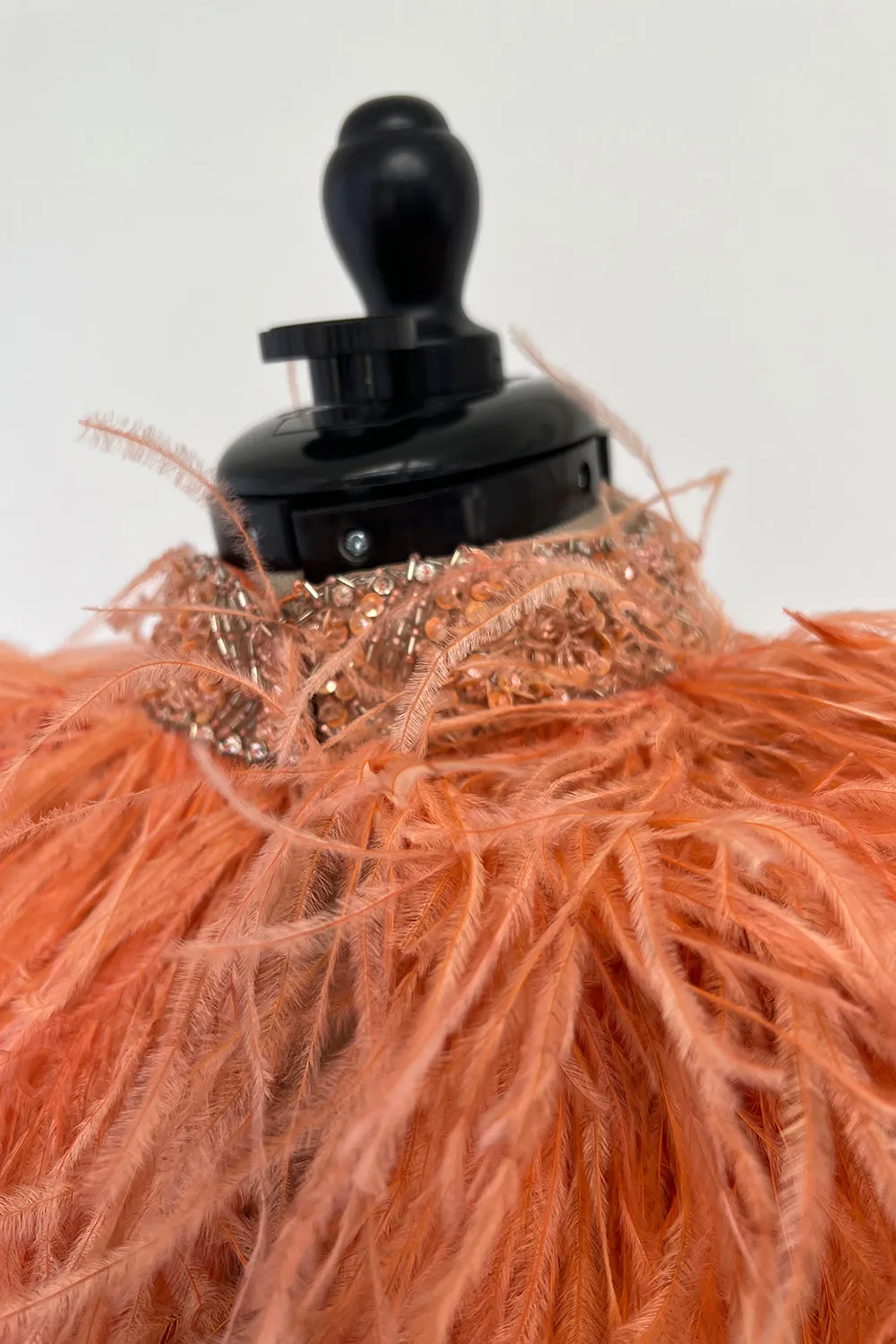 Tiziani 1960s by Karl Lagerfeld Peach Silk Plunge Dress & Feather Cape