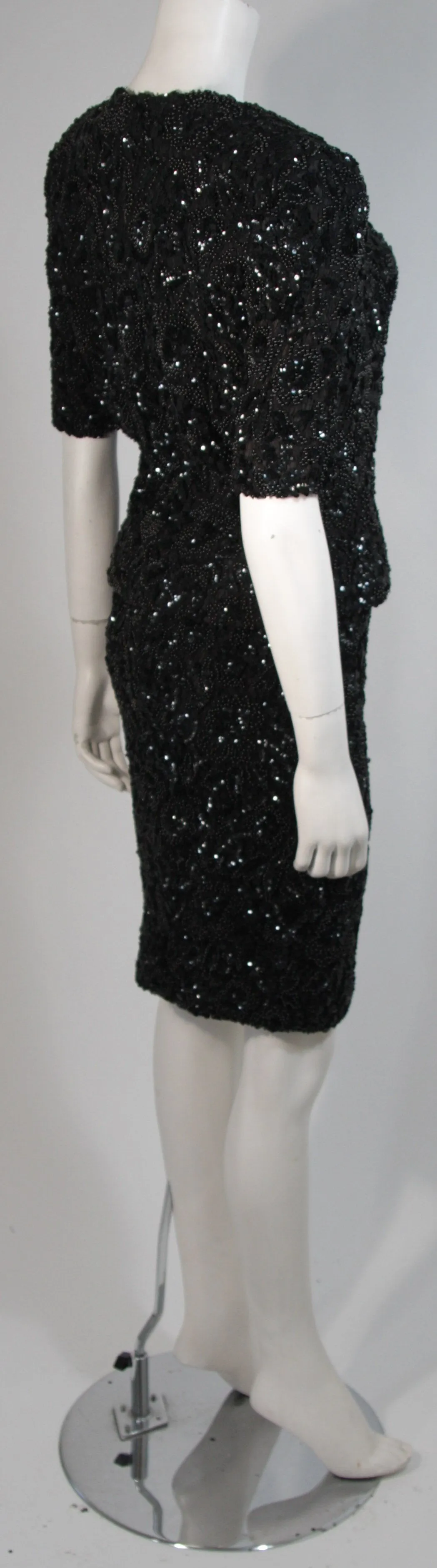 VICKY TIEL Black Beaded Skirt Suit Size 38