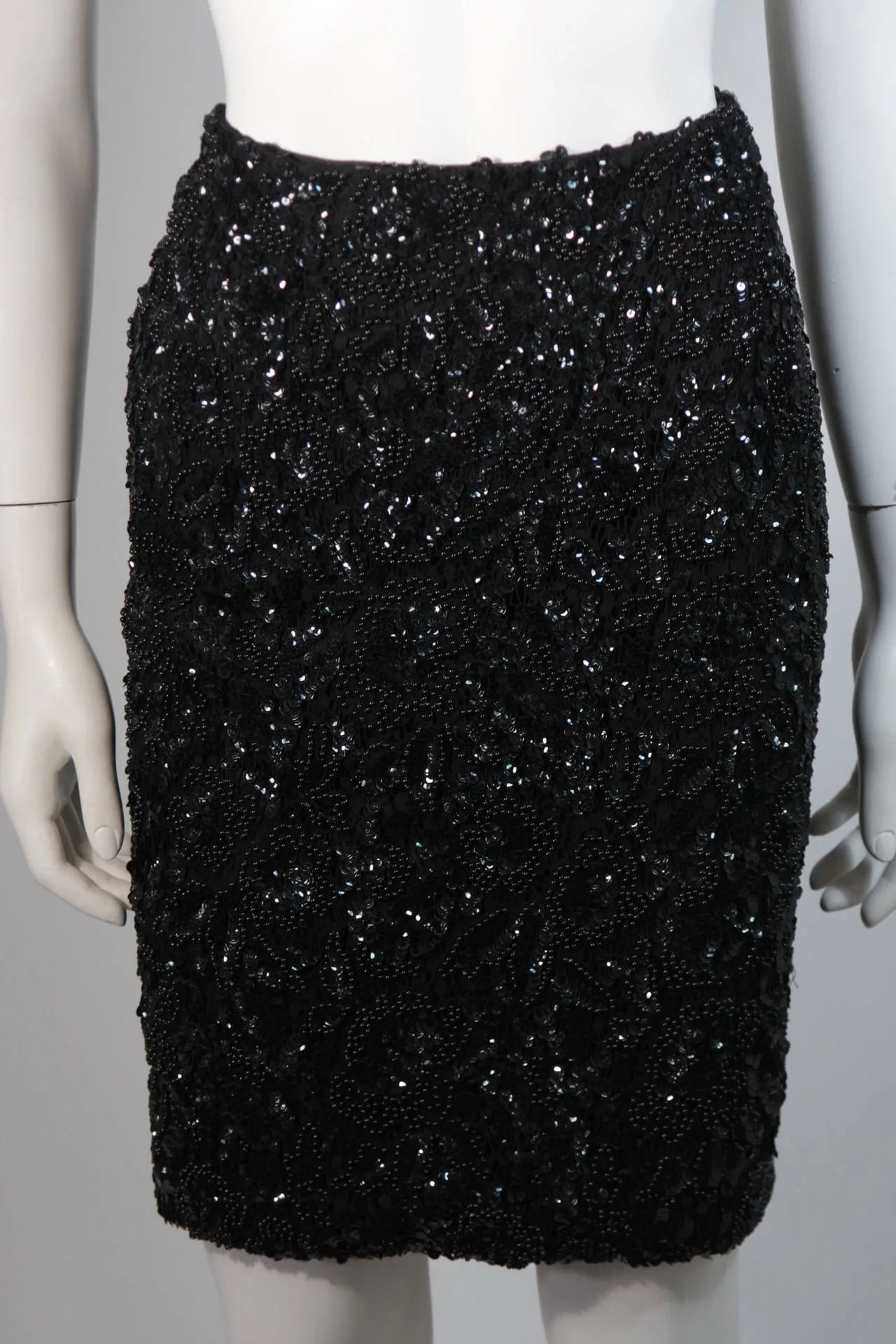 VICKY TIEL Black Beaded Skirt Suit Size 38
