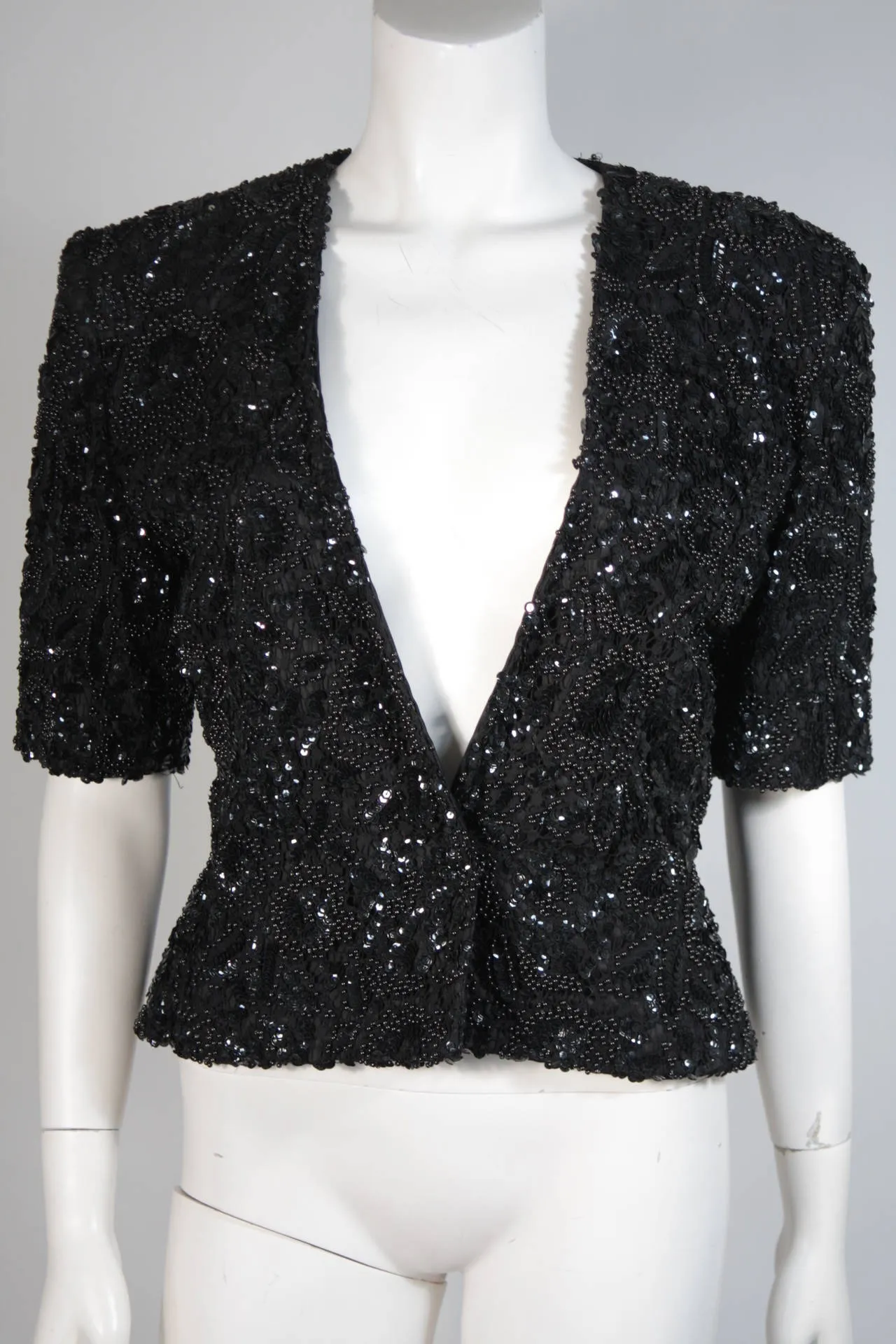 VICKY TIEL Black Beaded Skirt Suit Size 38
