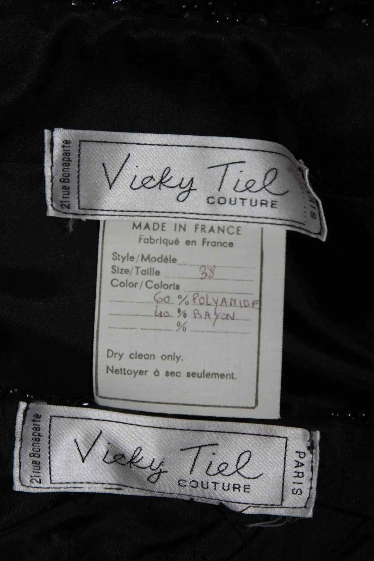 VICKY TIEL Black Beaded Skirt Suit Size 38