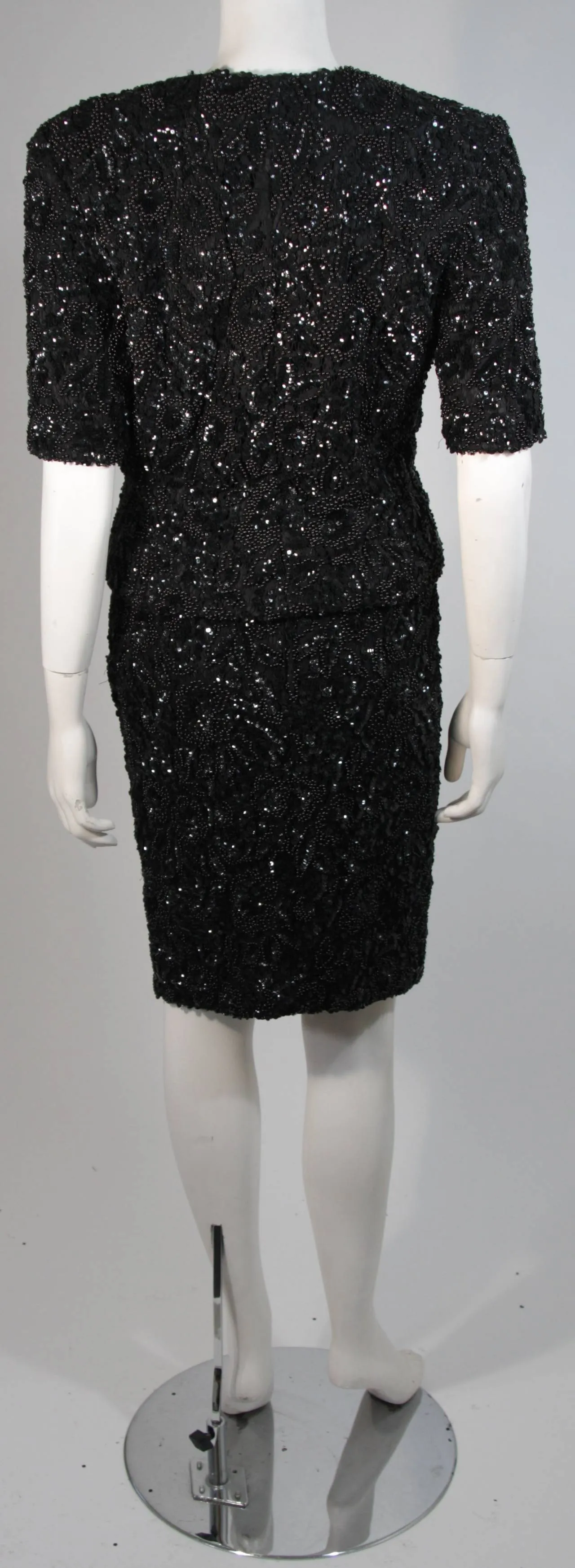 VICKY TIEL Black Beaded Skirt Suit Size 38