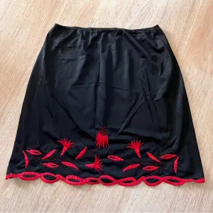 Vintage 1950’s Odette Barsa black &amp; red hand embroidered slip skirt