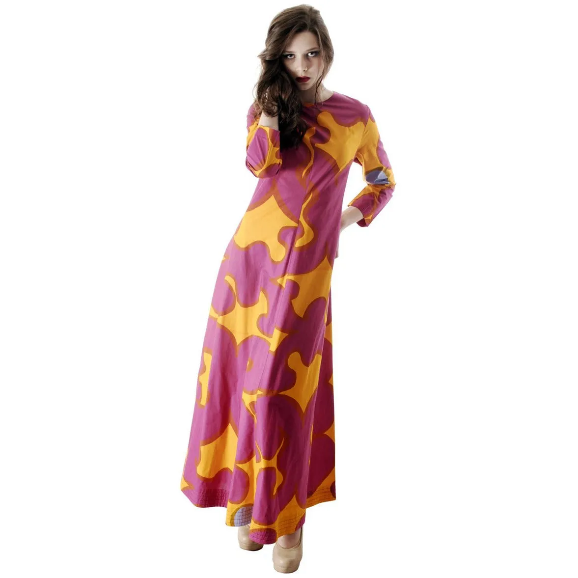 Vintage 1966 MARIMEKKO FINLAND Keidas (Oasis) by Annika Rimala  Maxi Dress Gown  42/14