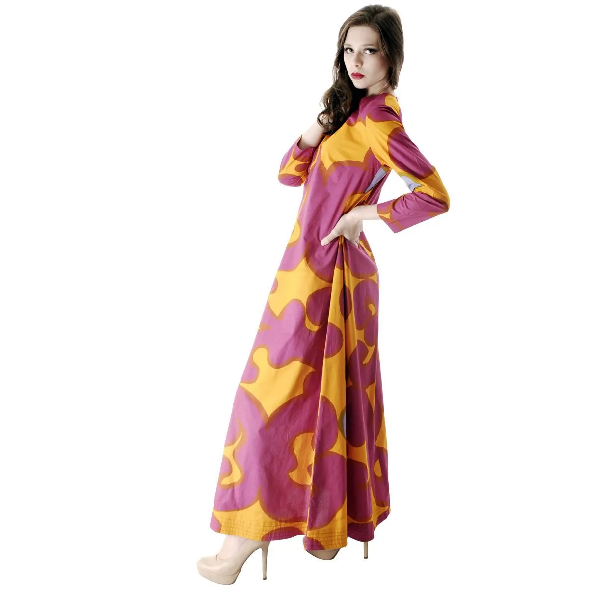 Vintage 1966 MARIMEKKO FINLAND Keidas (Oasis) by Annika Rimala  Maxi Dress Gown  42/14