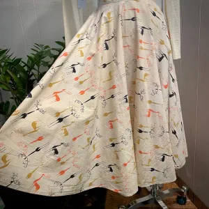 Vintage 50s 60s high waisted mid century deer print midi skirt  (HT23130)