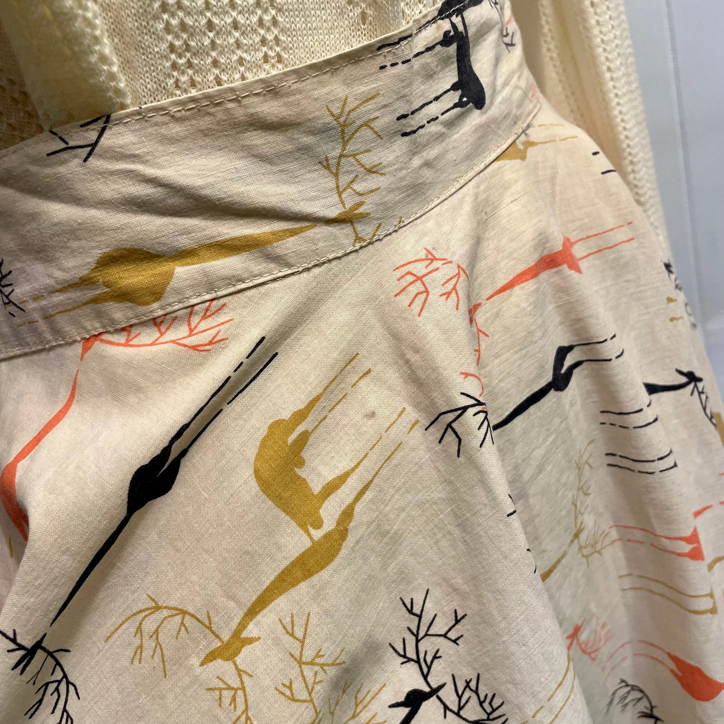 Vintage 50s 60s high waisted mid century deer print midi skirt  (HT23130)