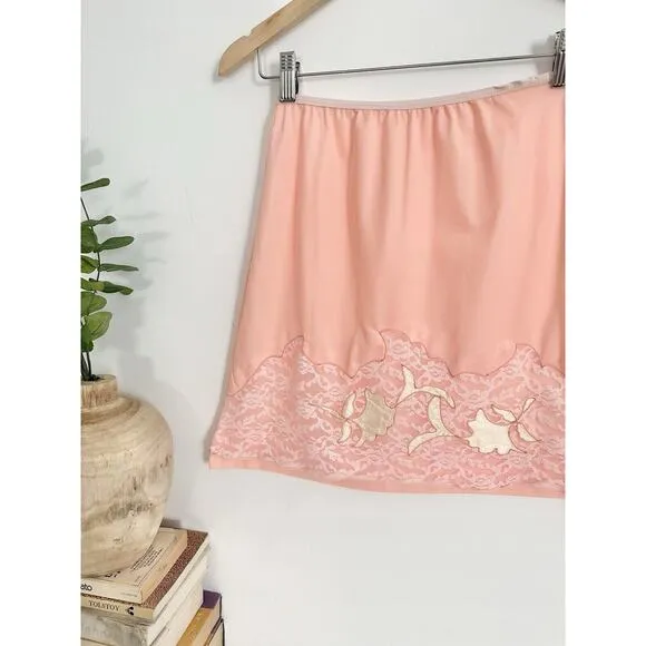 Vintage 50’s 60’s Peach Lace embroidered Half Slip