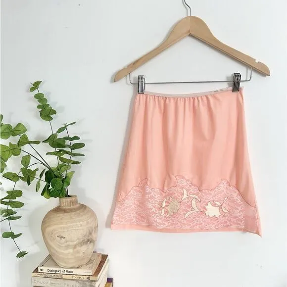 Vintage 50’s 60’s Peach Lace embroidered Half Slip