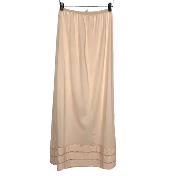 Vintage 60s Texsheen Peach Lace Side Slit Trim Full Length Slip Medium
