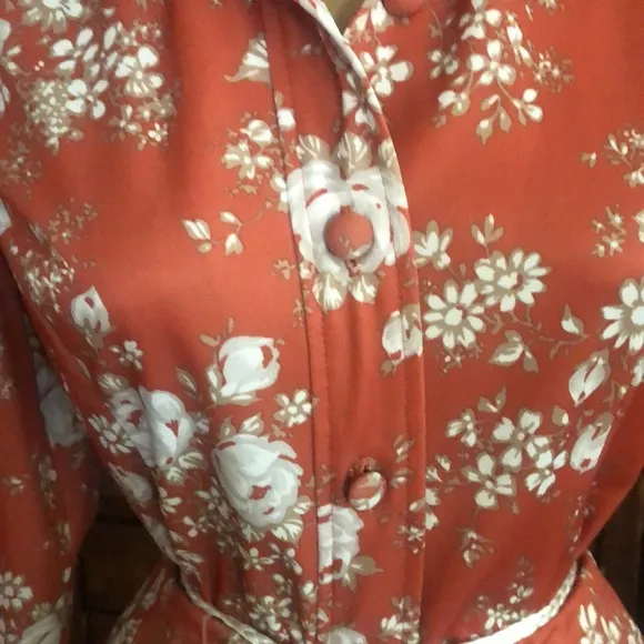 Vintage 70’s - Hal Ferman -ilgwu tagged, burnt orange &amp; white floral skirt set