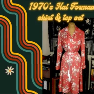 Vintage 70’s - Hal Ferman -ilgwu tagged, burnt orange &amp; white floral skirt set
