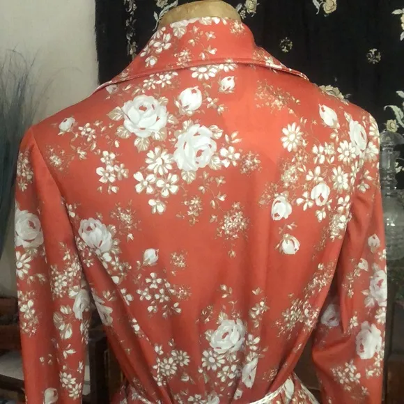 Vintage 70’s - Hal Ferman -ilgwu tagged, burnt orange &amp; white floral skirt set