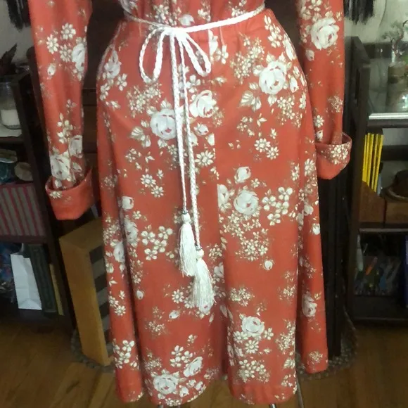 Vintage 70’s - Hal Ferman -ilgwu tagged, burnt orange &amp; white floral skirt set