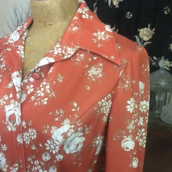 Vintage 70’s - Hal Ferman -ilgwu tagged, burnt orange &amp; white floral skirt set