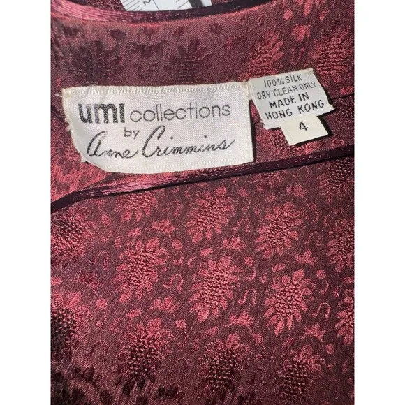 Vintage 80s Umi Collections By Anne Crimmins Silk Midi Dress In Ruby Red Size 4