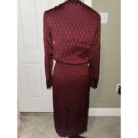 Vintage 80s Umi Collections By Anne Crimmins Silk Midi Dress In Ruby Red Size 4