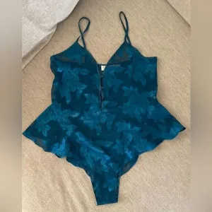 Vintage 80s Victorias Secret Floral Velvet Teddy Bodysuit Size Small Dark Teal