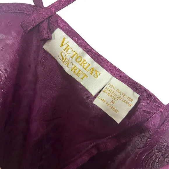 Vintage 90s Gold Label Victorias Secret Purple Satin Spaghetti Strap Mini Neglig