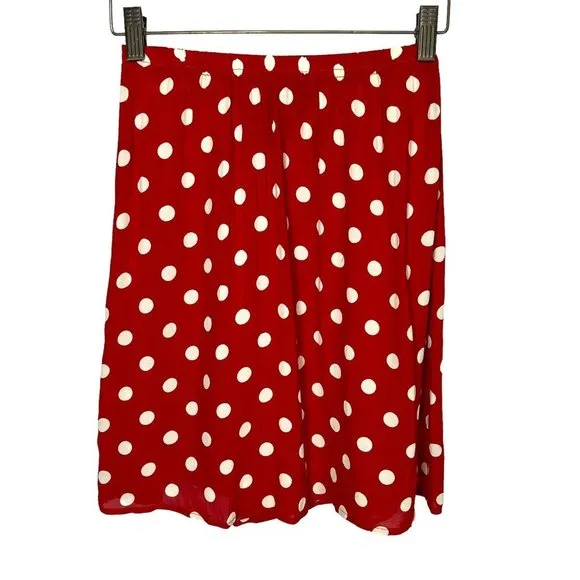 Vintage 90s Red White Polkadot Pull On Mini Full Skirt Small