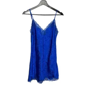 Vintage 90s Victorias Secret Gold Label Blue Satin Lace Mini Negligee Small