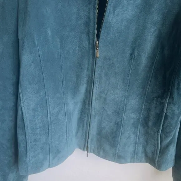 Vintage Blue Suede Jacket Coldwater Creek  Boho Tailored Seam Tapered Coat L