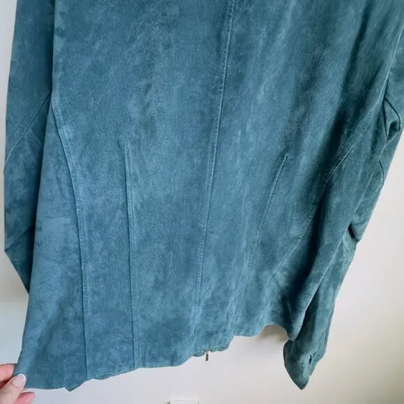Vintage Blue Suede Jacket Coldwater Creek  Boho Tailored Seam Tapered Coat L