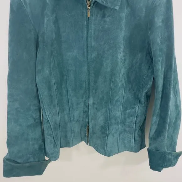 Vintage Blue Suede Jacket Coldwater Creek  Boho Tailored Seam Tapered Coat L