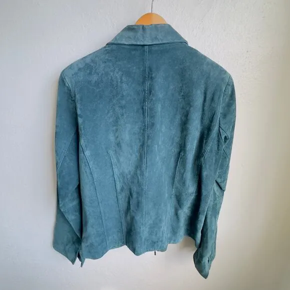 Vintage Blue Suede Jacket Coldwater Creek  Boho Tailored Seam Tapered Coat L