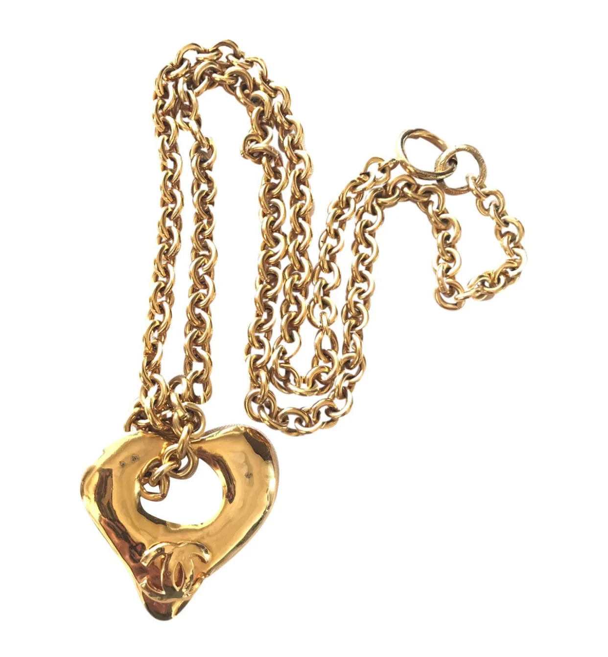 Vintage Chanel chain necklace with open heart and CC mark top. Gorgeous masterpiece. 06052815