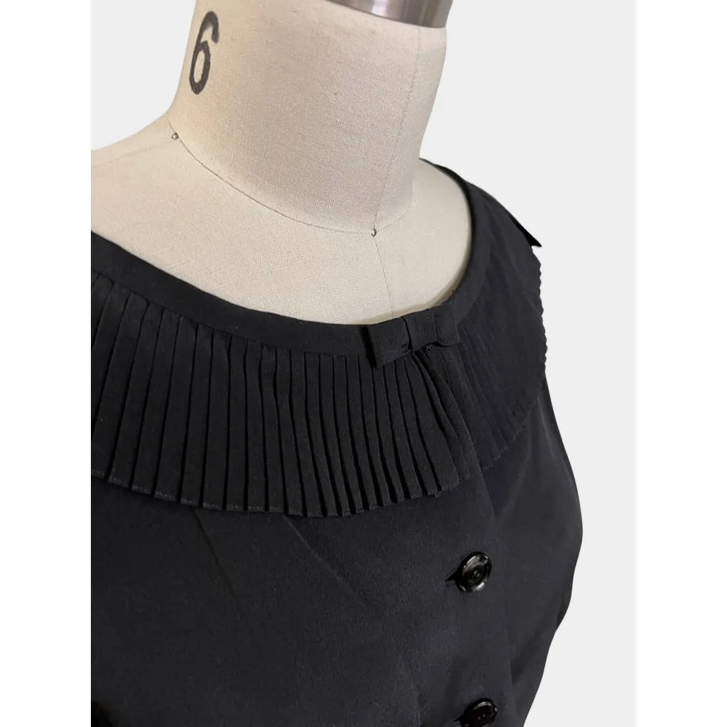 Vintage Day Dress Black Silk Micro-Pleated Dropped Waist Size 6 ish 1940s