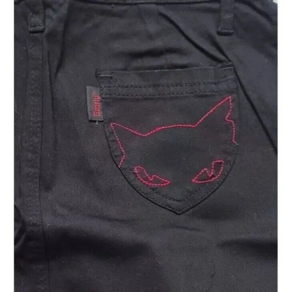 Vintage Emily the Strange Mini Skirt, Cat, Embroidered, Black, Size 3