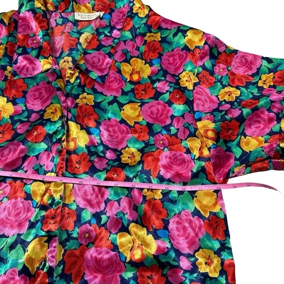 Vintage Gold Label Victoria’s Secret Floral Satin Button Up Pajama Set SZ Small
