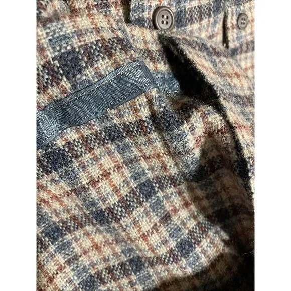 Vintage Gray Navy Blue Maroon Plaid Drawstring Waist Casual Womens Jacket